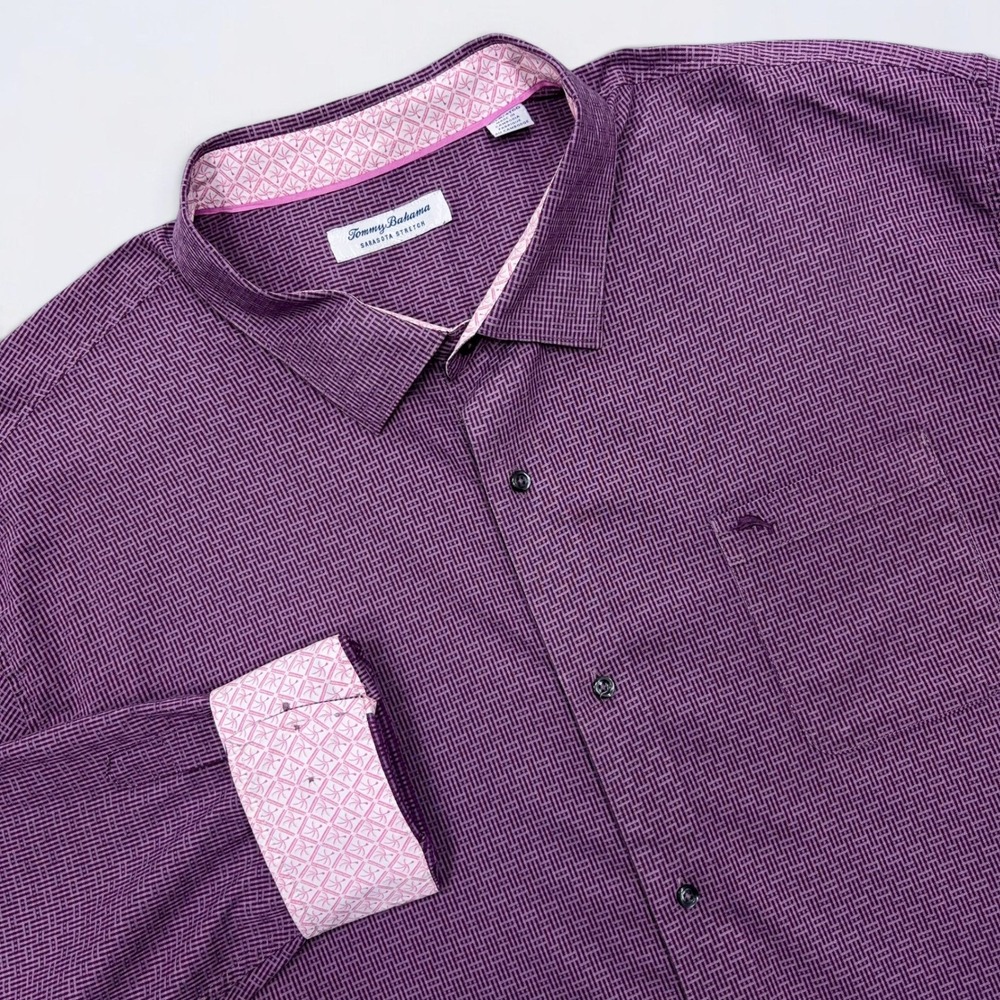 Tommy Bahama Sarasota Stretch Shirt Mens 4XLB Purple Geometric Button Down
